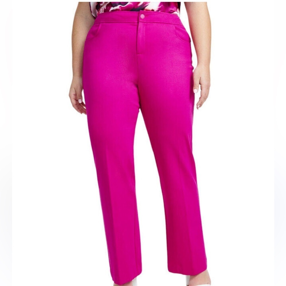 ANNE KLEIN WOMEN'S PLUS HIGH-RISE STRAIGHT LEG PANTS (AMARANTH, 22W)